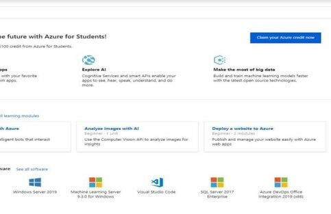 Home page for Microsoft Azure