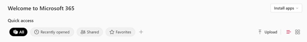 The quick access menu for Microsoft 365
