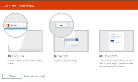 "Click Run", "Say yes", "Stay Online" instructions from Microsoft