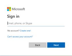 Sign in screen for Microsoft